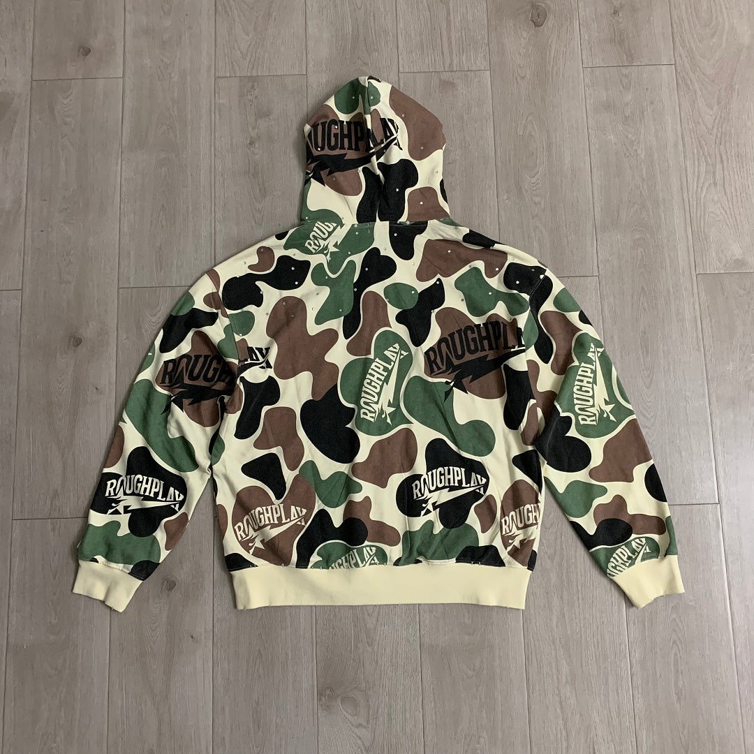 Rough Play All-Over Camo Oversized Zip Hoodie — Cream