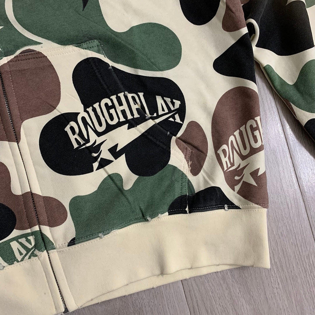Rough Play All-Over Camo Oversized Zip Hoodie — Cream