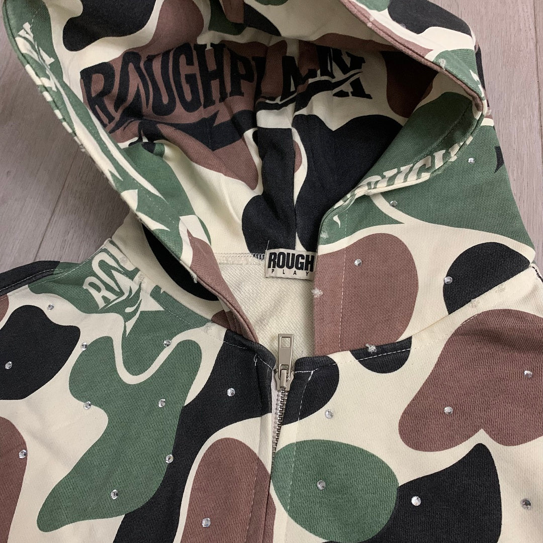 Rough Play All-Over Camo Oversized Zip Hoodie — Cream