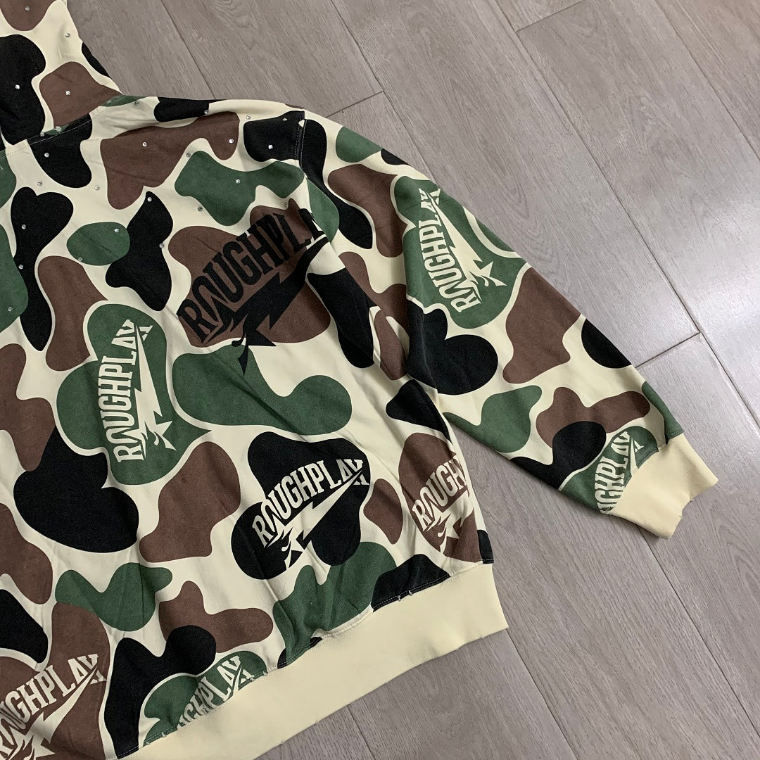 Rough Play All-Over Camo Oversized Zip Hoodie — Cream