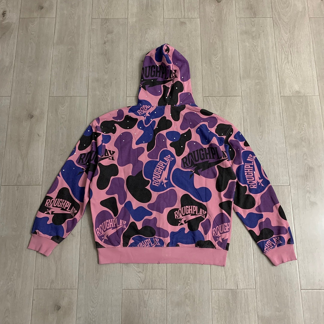 Rough Play All-Over Camo Oversized Zip Hoodie — Pink
