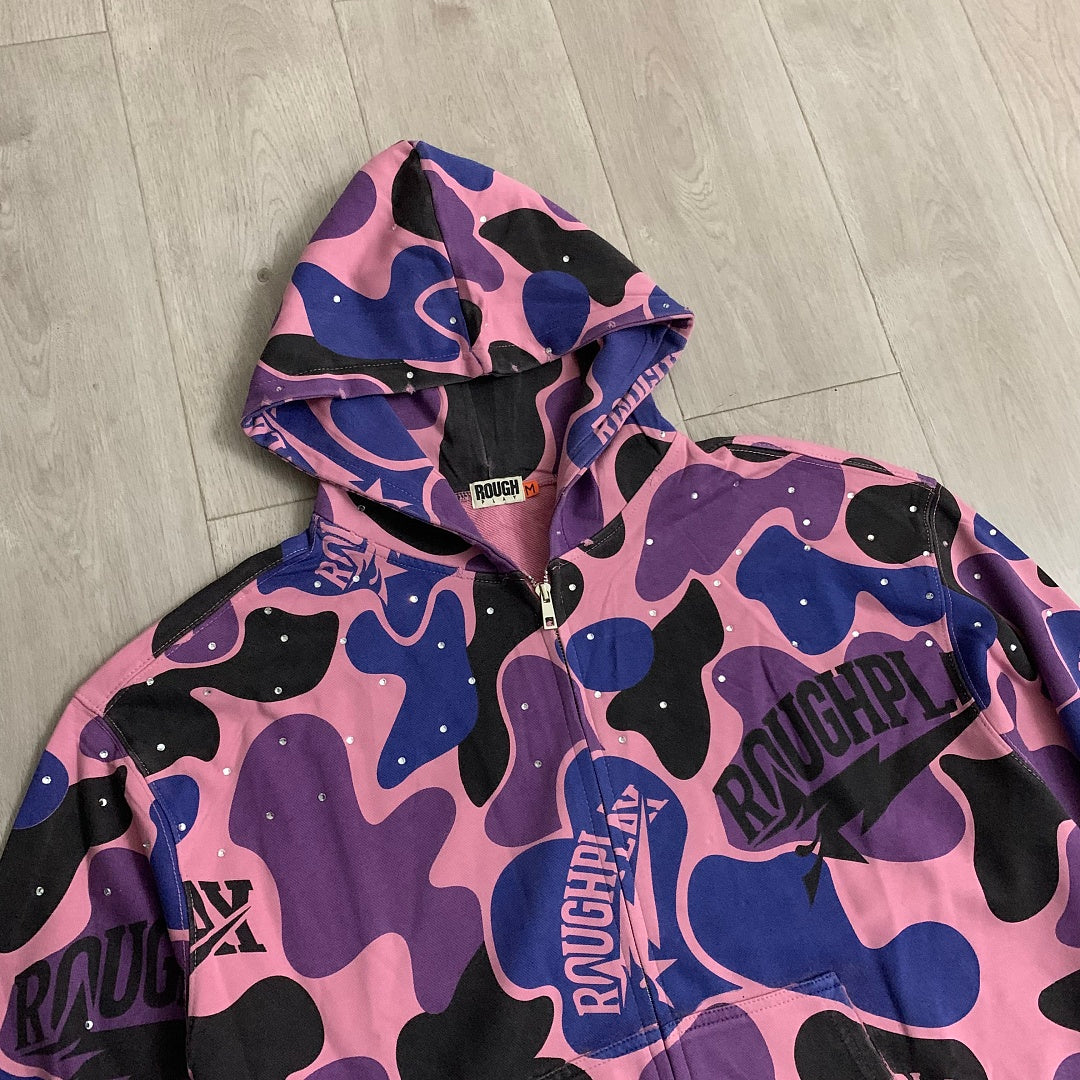 Rough Play All-Over Camo Oversized Zip Hoodie — Pink