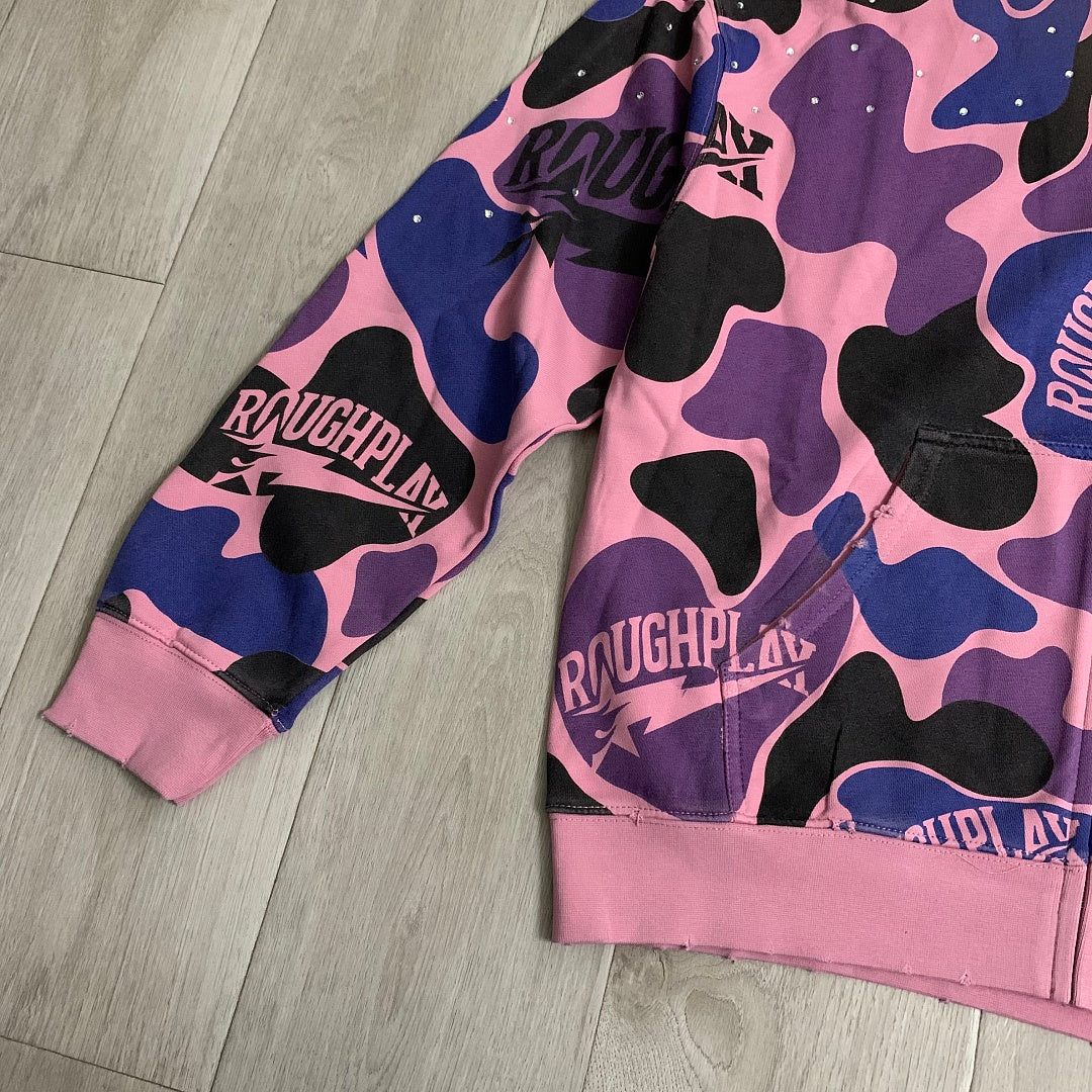 Rough Play All-Over Camo Oversized Zip Hoodie — Pink
