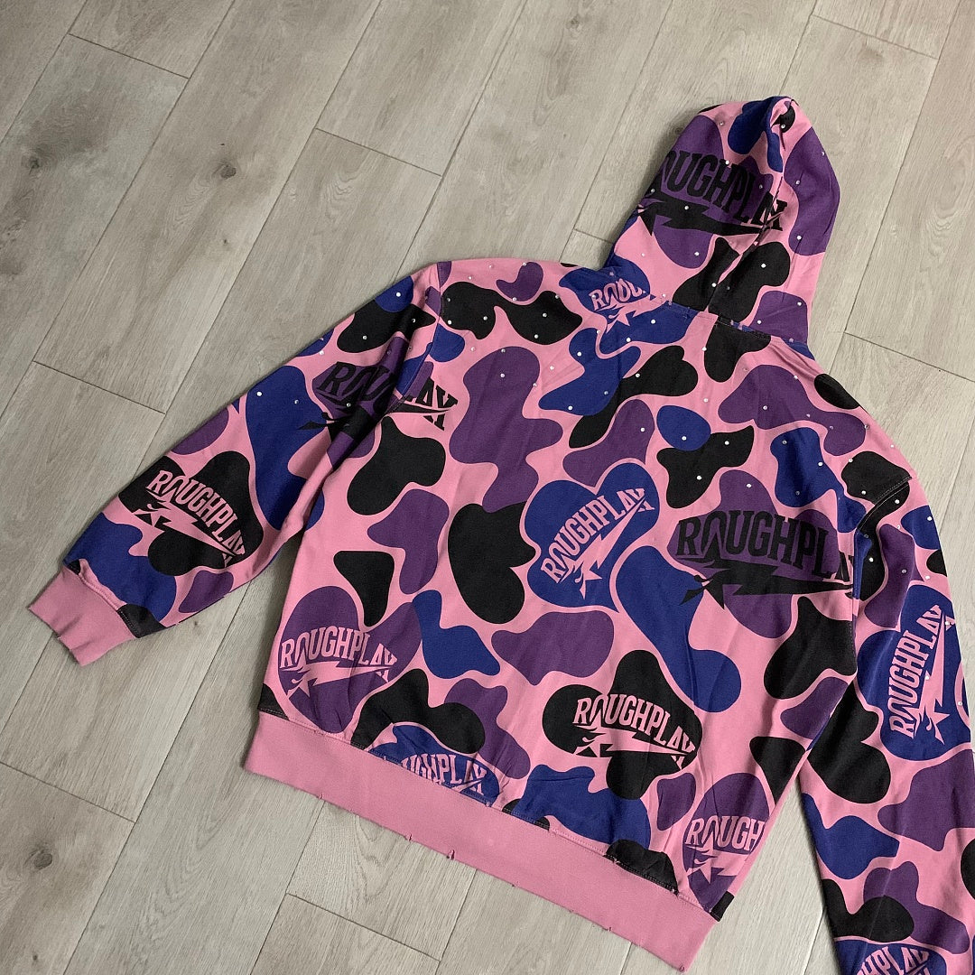 Rough Play All-Over Camo Oversized Zip Hoodie — Pink