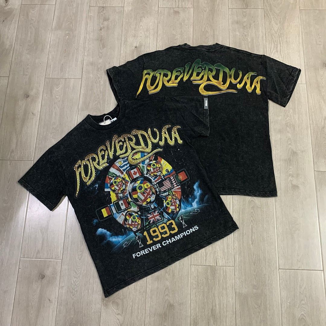 DUAA Forever Champions 1993 Oversized Graphic Tee — Washed Black