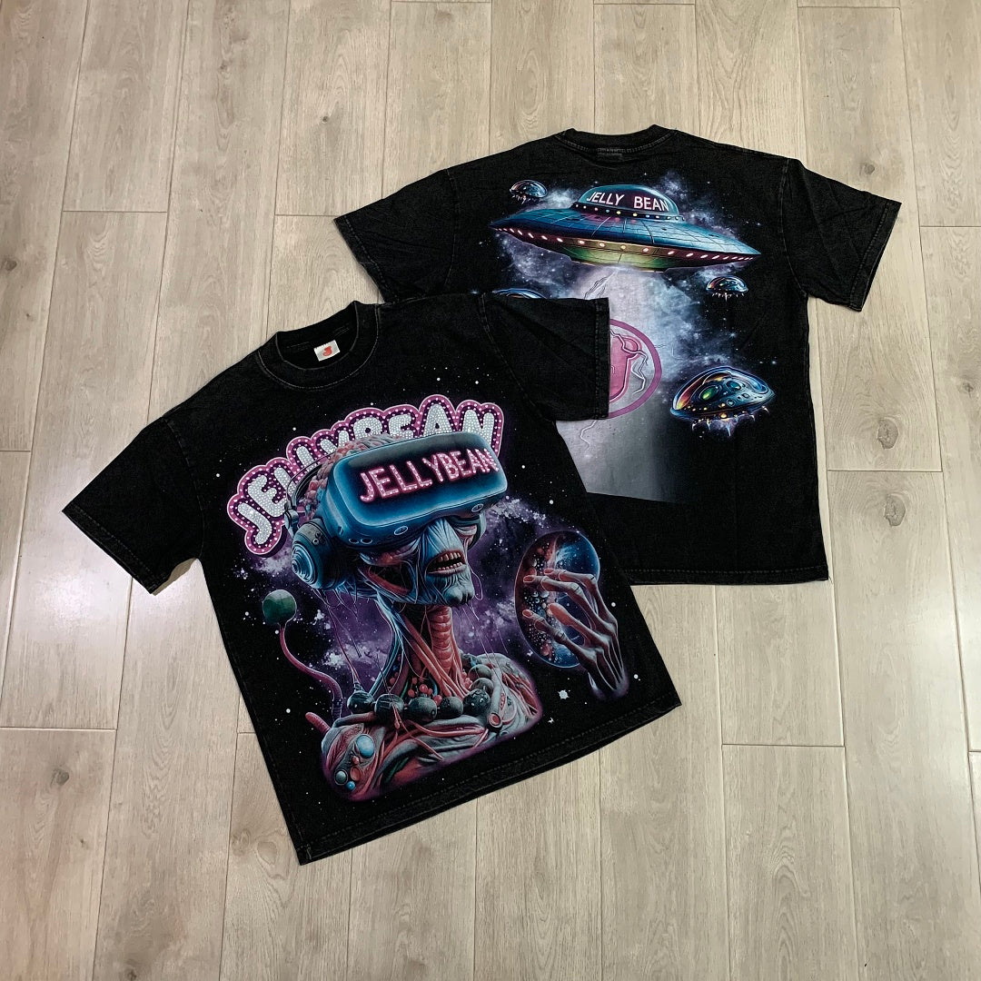 Jellybean Alien VR Oversized Graphic Tee — Washed Black