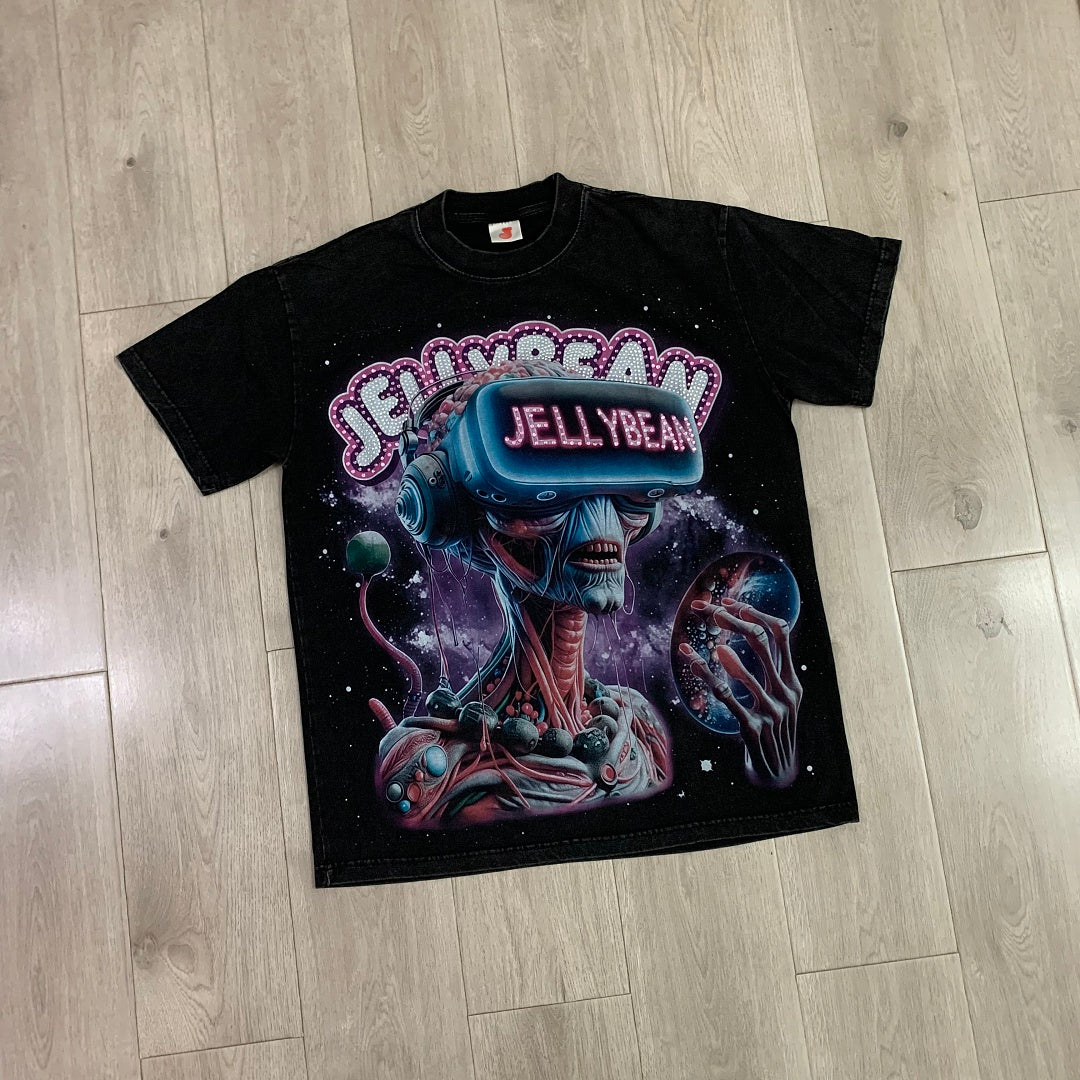 Jellybean Alien VR Oversized Graphic Tee — Washed Black