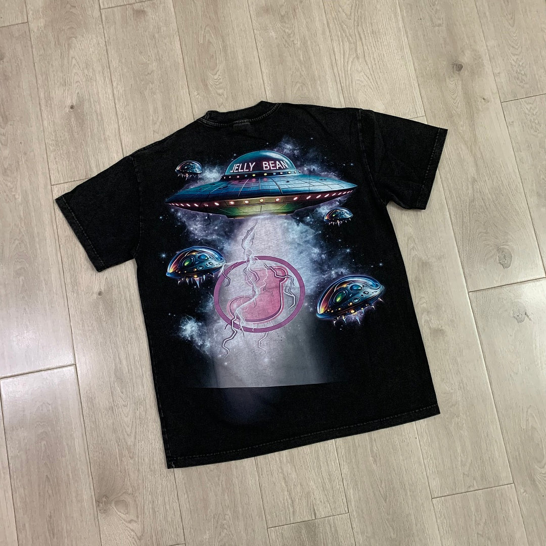 Jellybean Alien VR Oversized Graphic Tee — Washed Black
