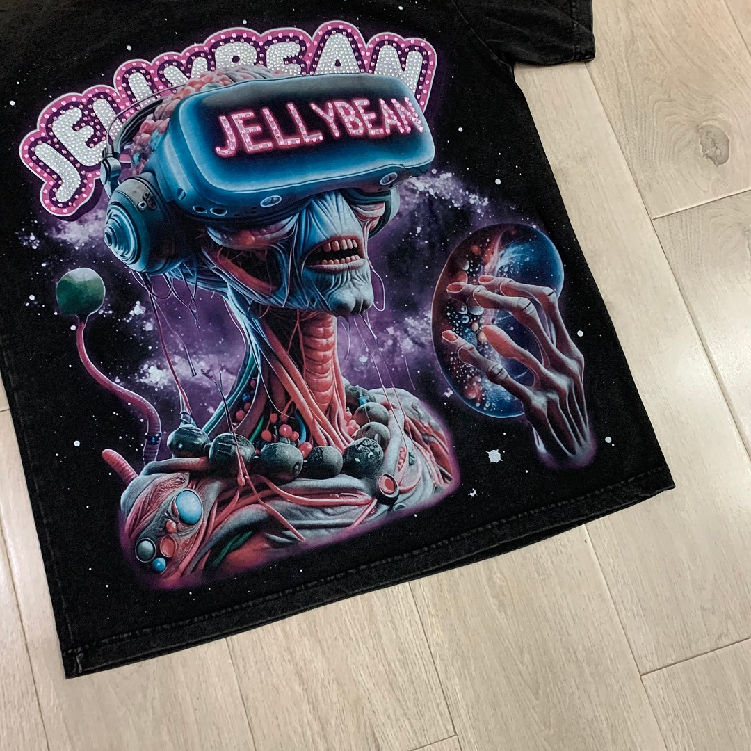 Jellybean Alien VR Oversized Graphic Tee — Washed Black