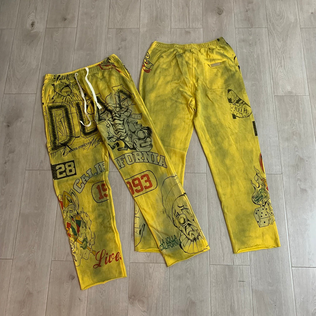 DUAA California 1993 Tattoo Graphic Sweatpants — Washed Yellow