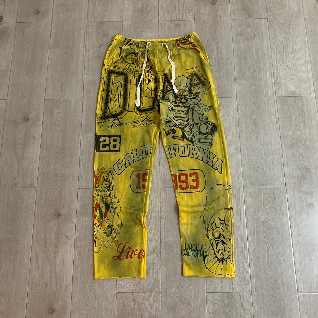 DUAA California 1993 Tattoo Graphic Sweatpants — Washed Yellow