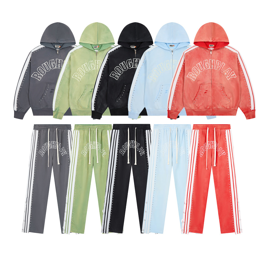 Rough Play Varsity Stripe Oversized Zip Hoodie