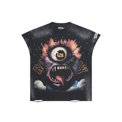 Rough Play Fire Eye Monster Oversized Graphic Tee — Black