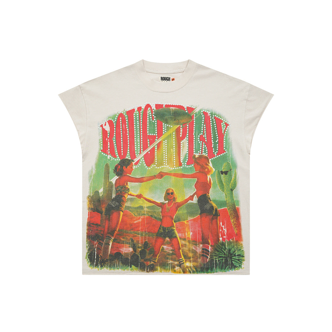 Rough Play Desert Warriors Oversized Graphic Tee — Cream