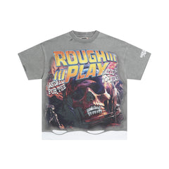 Rough Play Casino Skull Oversized Graphic Tee — Grey