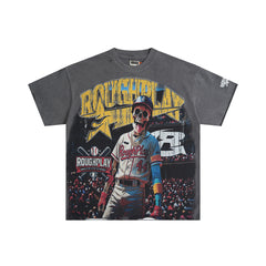 Rough Play Skull Batter Oversized Graphic Tee — Grey