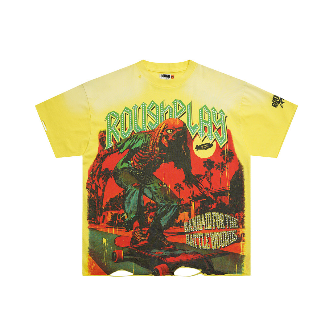 Rough Play Night Creature Oversized Graphic Tee — Yellow