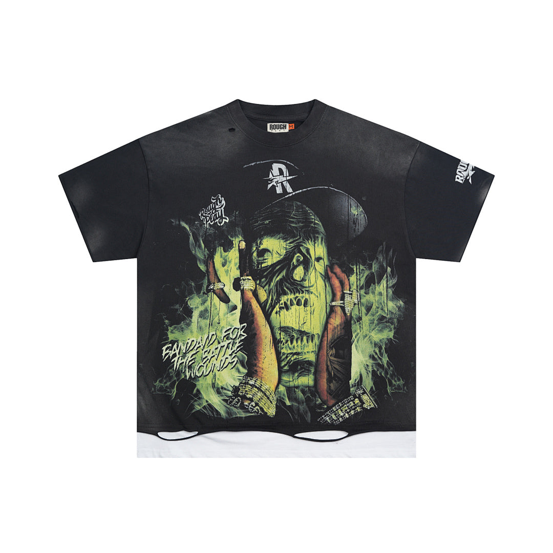 Rough Play Skull Rapper Oversized Graphic Tee — Black
