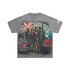 Rough Play Skeleton Band Oversized Graphic Tee — Grey