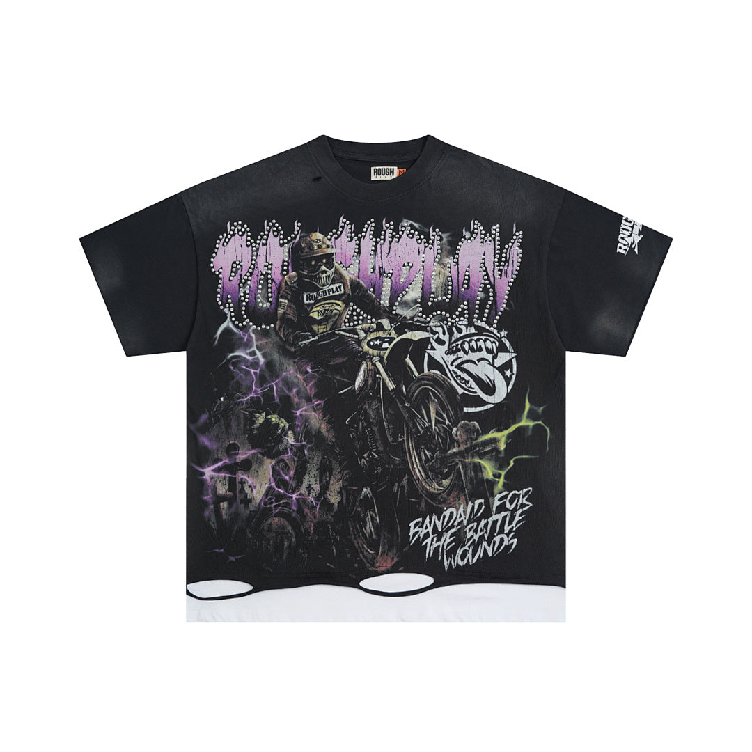 Rough Play Night Rider Oversized Graphic Tee — Black