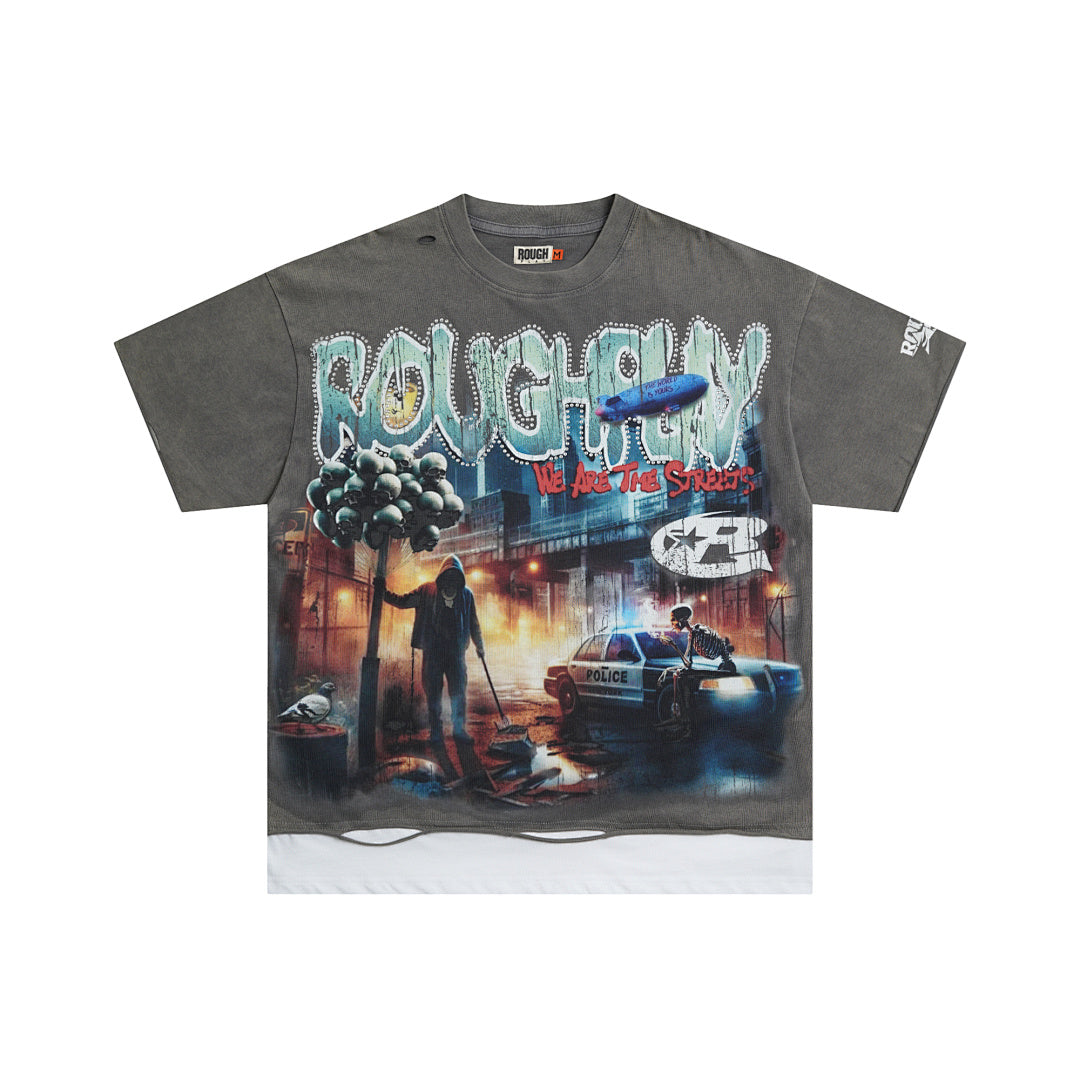 Rough Play We Are the Streets Oversized Graphic Tee — Grey