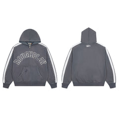 Rough Play Varsity Stripe Oversized Zip Hoodie