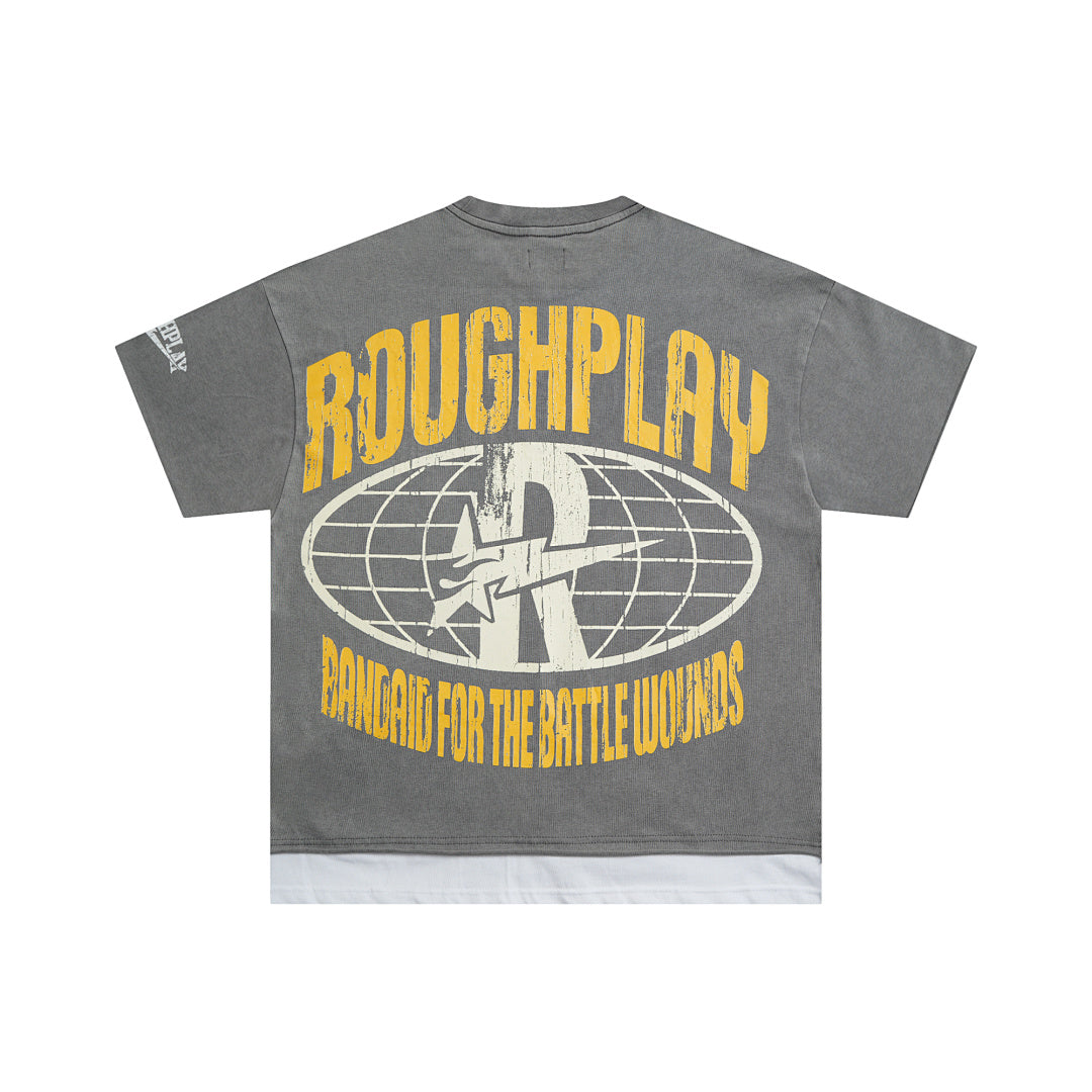Rough Play Skeleton Guitarist Oversized Graphic Tee — Grey