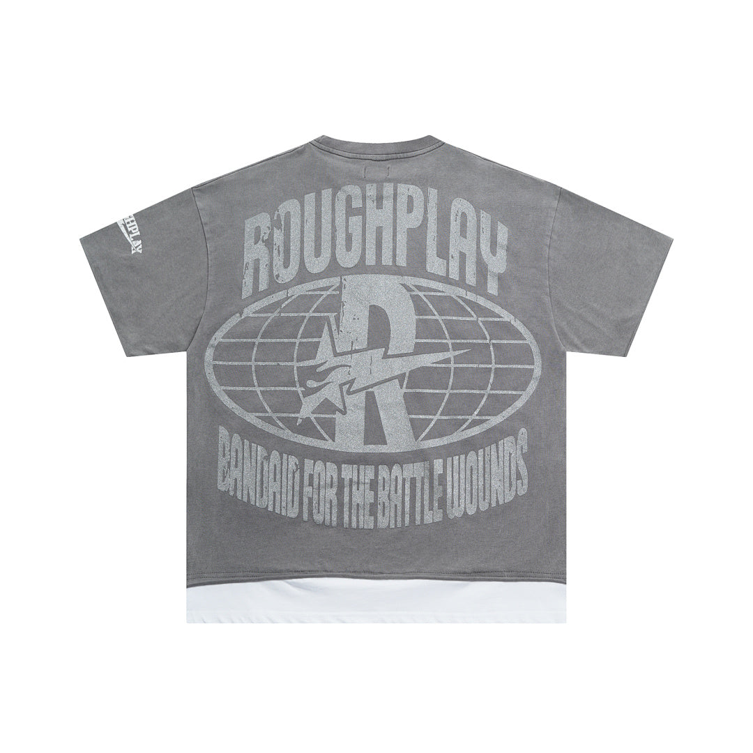 Rough Play Rockstar Gotham City Oversized Graphic Tee — Grey