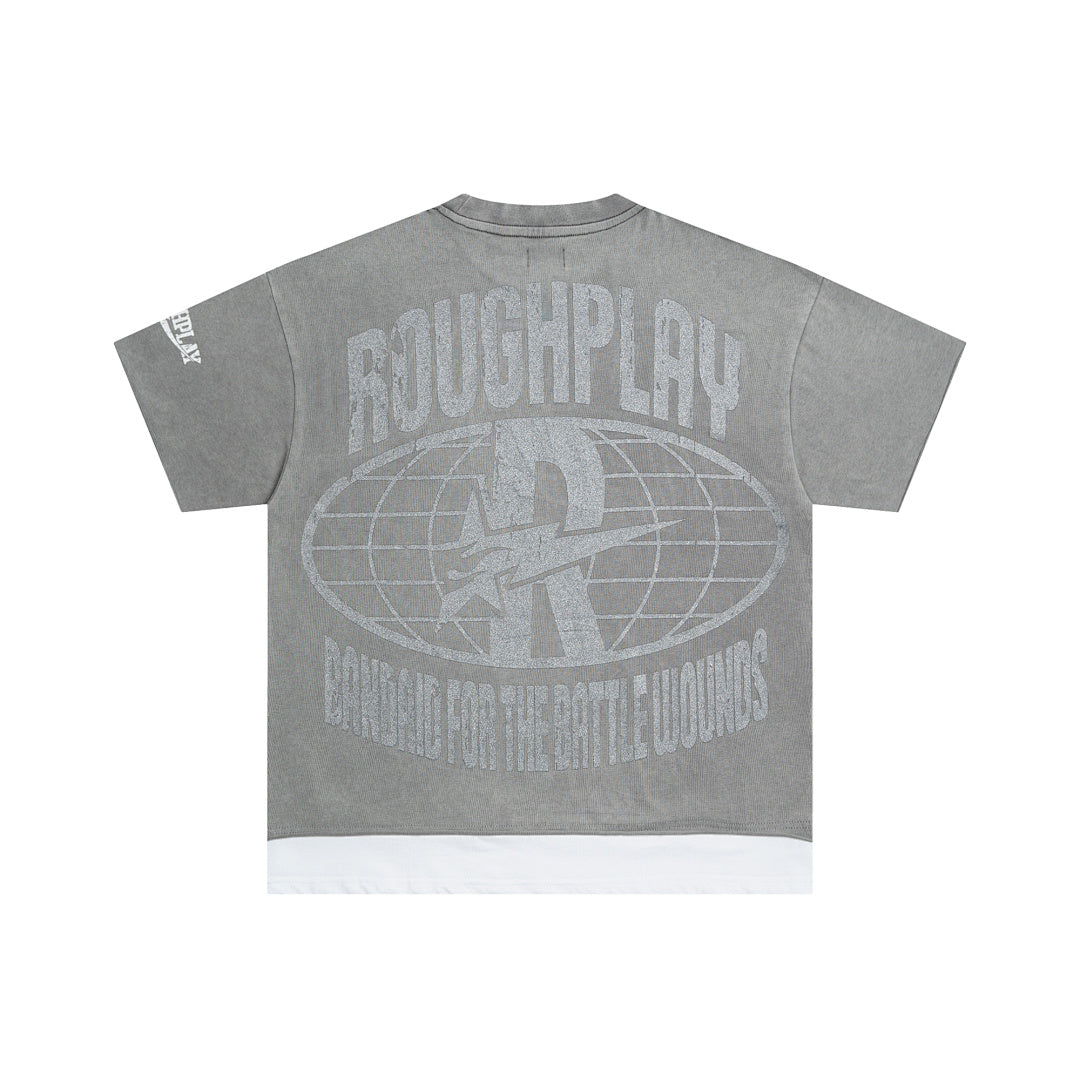 Rough Play Casino Skull Oversized Graphic Tee — Grey