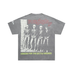 Rough Play Skeleton Band Oversized Graphic Tee — Grey
