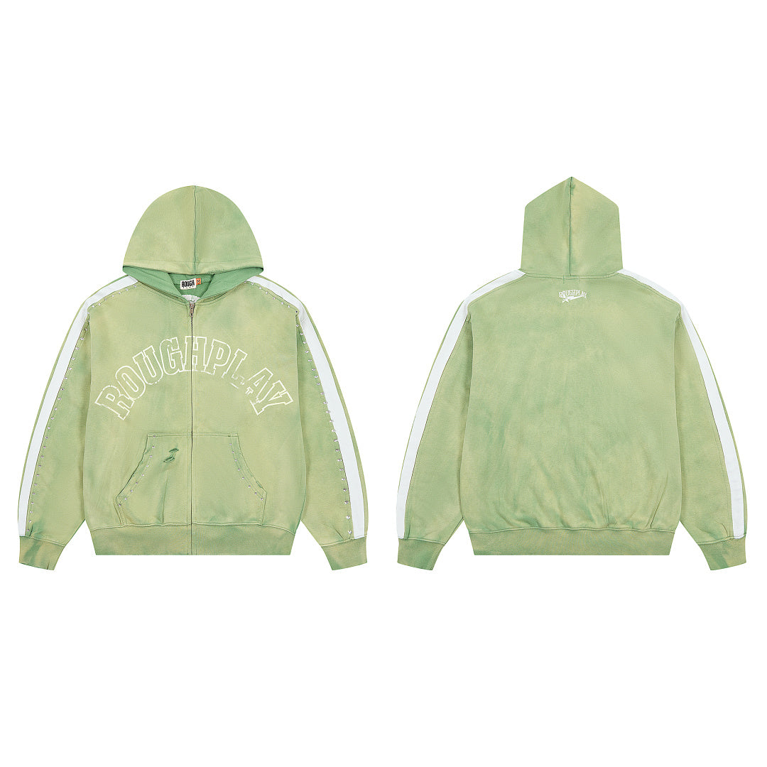 Rough Play Varsity Stripe Oversized Zip Hoodie