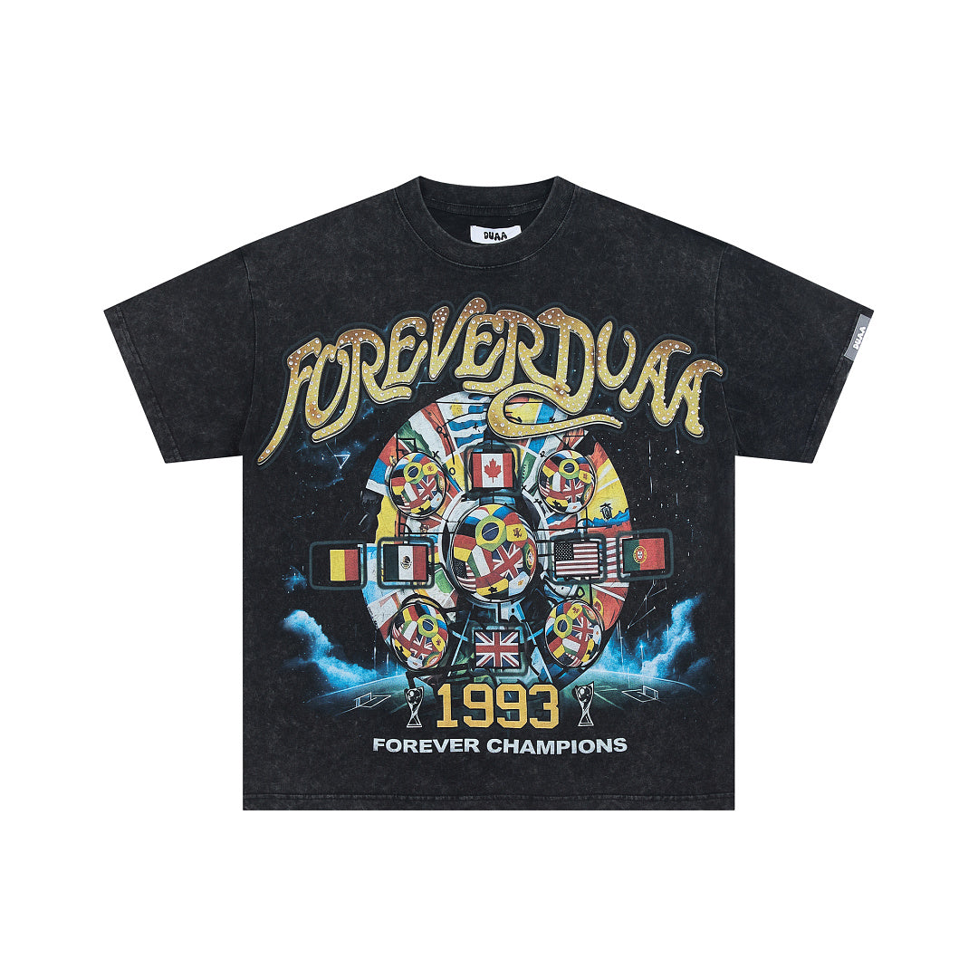 DUAA Forever Champions 1993 Oversized Graphic Tee — Washed Black