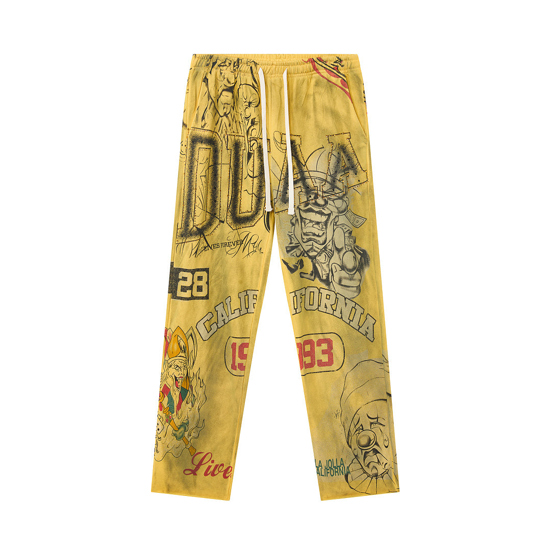 DUAA California 1993 Tattoo Graphic Sweatpants — Washed Yellow