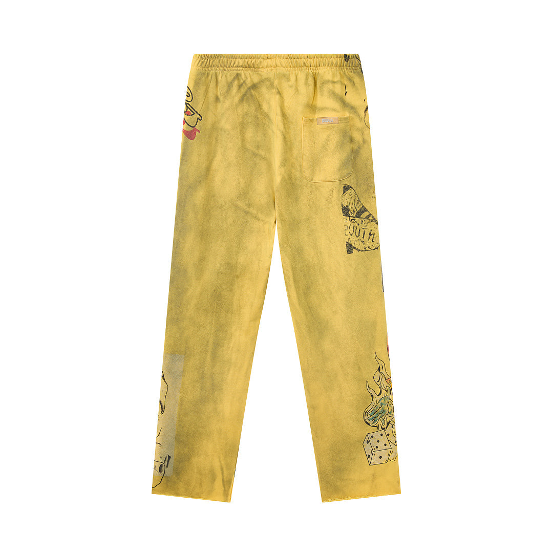 DUAA California 1993 Tattoo Graphic Sweatpants — Washed Yellow