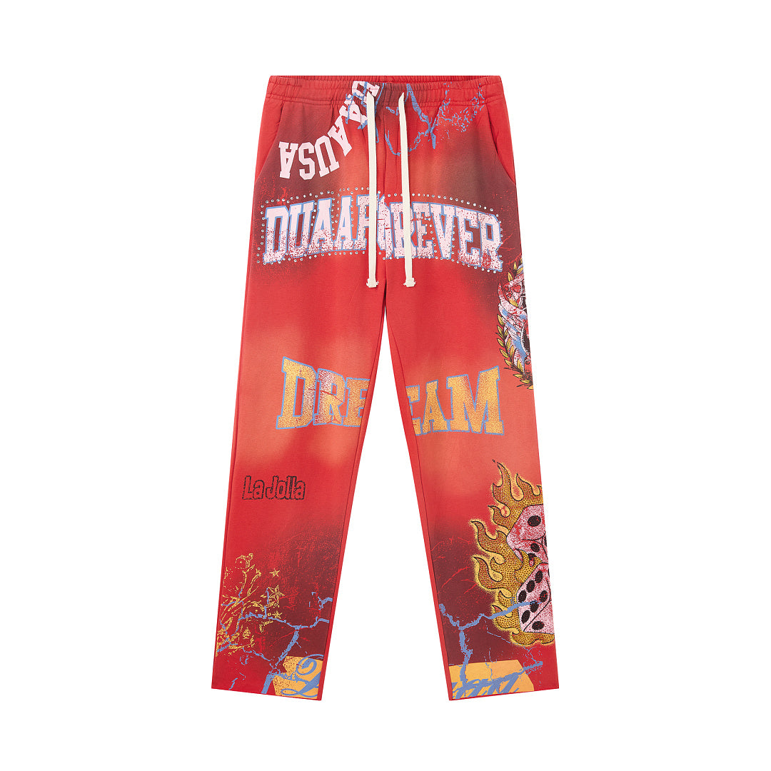 DUAA Forever Dream Graphic Sweatpants — Red