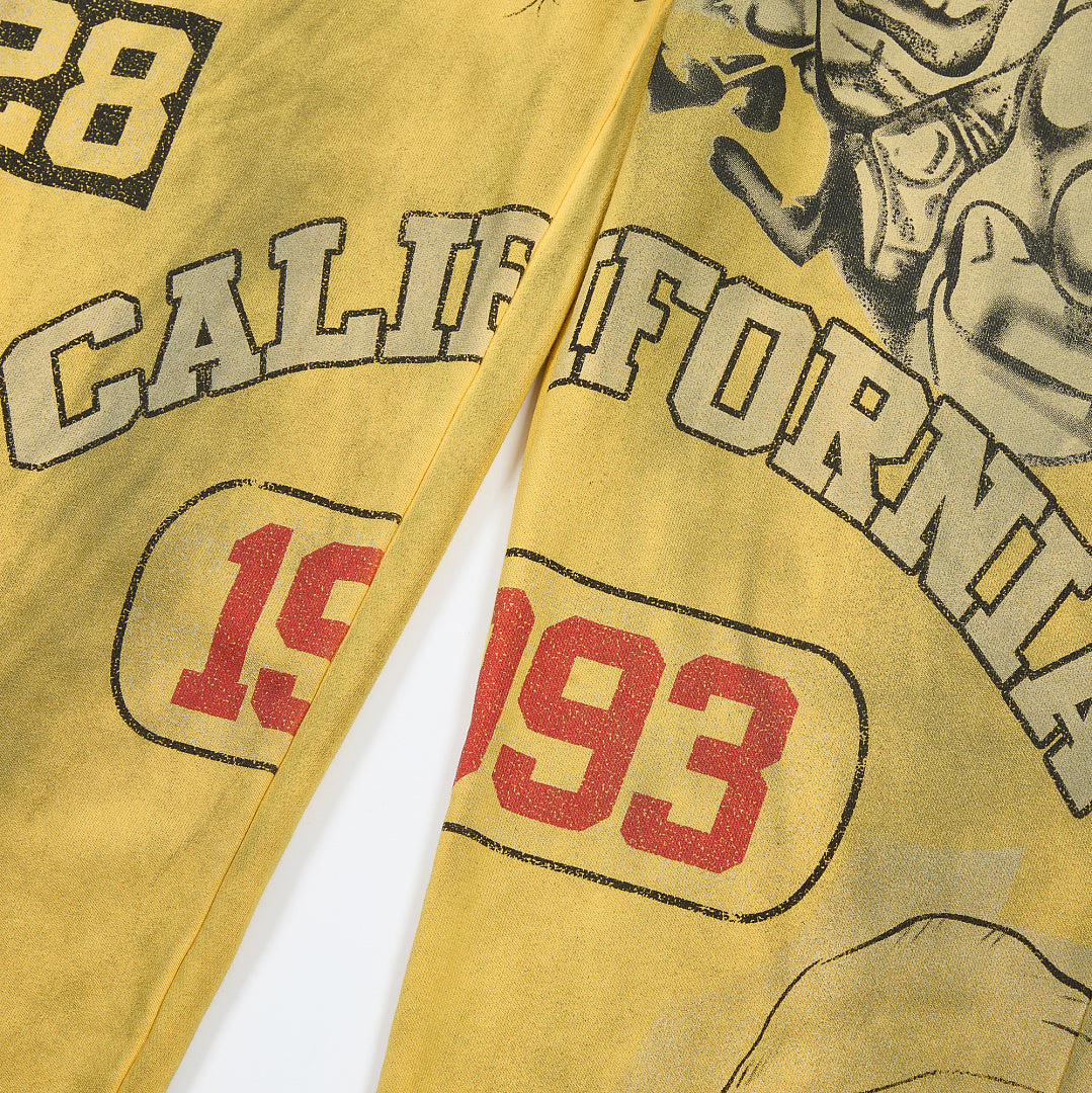 DUAA California 1993 Tattoo Graphic Sweatpants — Washed Yellow