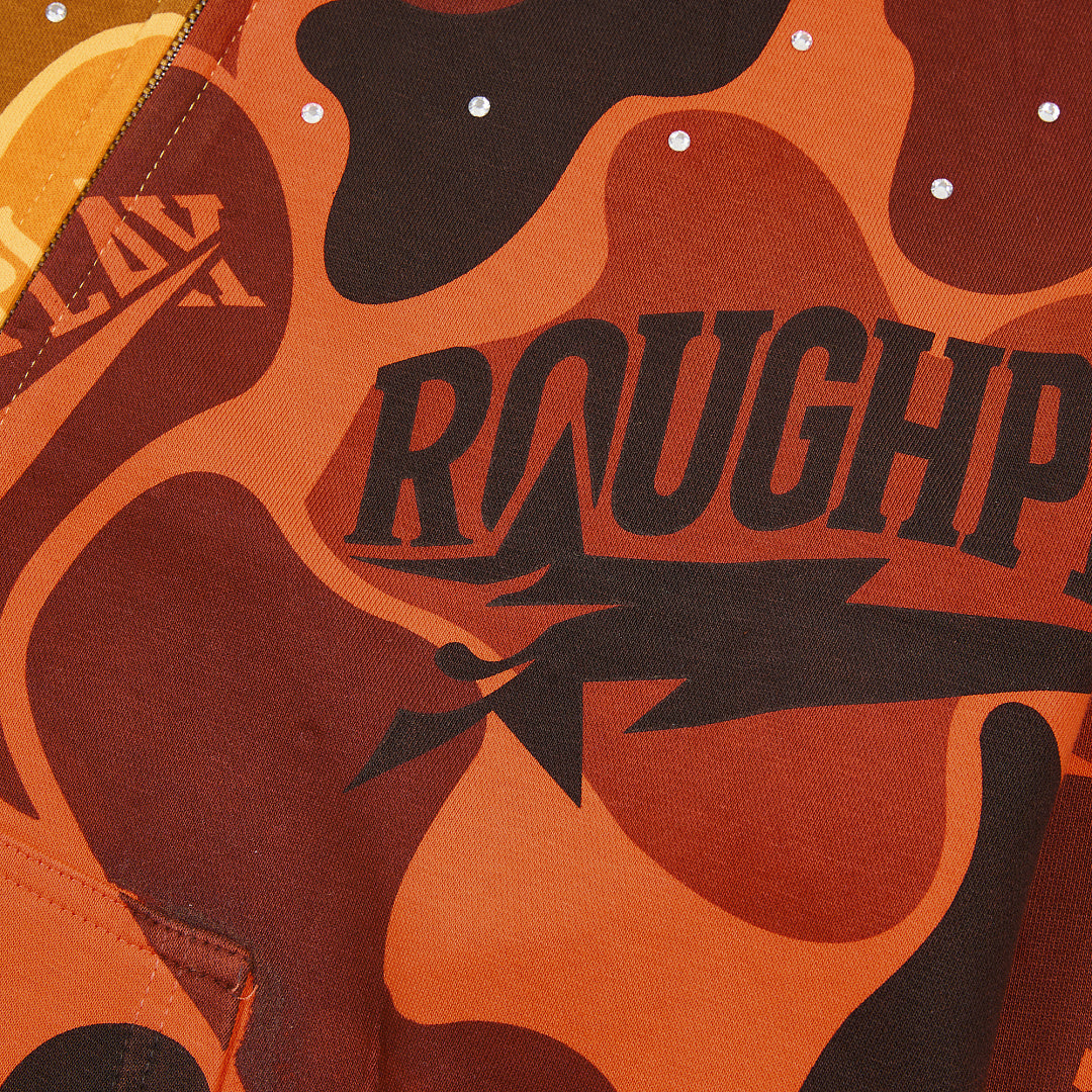 Rough Play Split Camo Oversized Zip Hoodie — Yellow / Orange