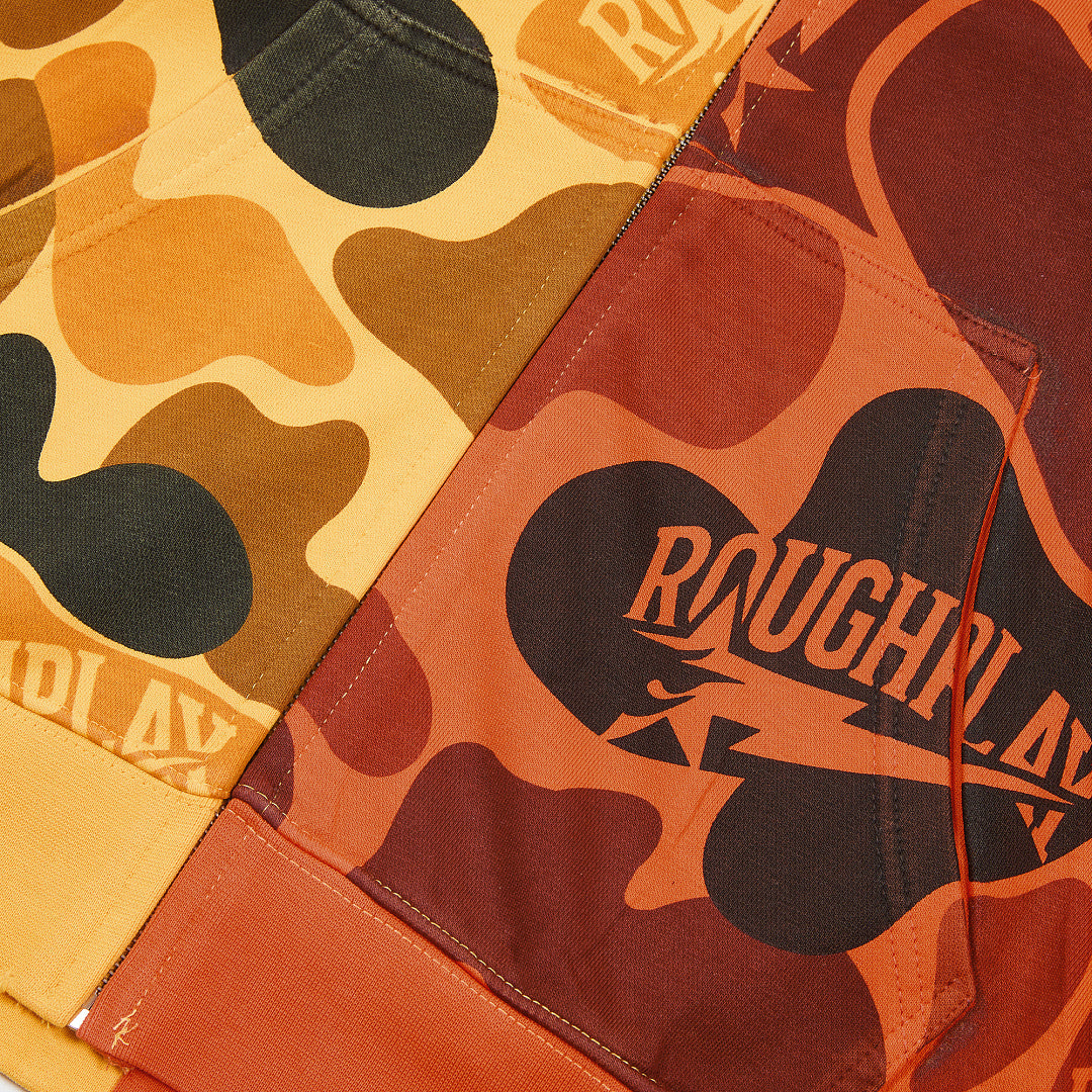Rough Play Split Camo Oversized Zip Hoodie — Yellow / Orange