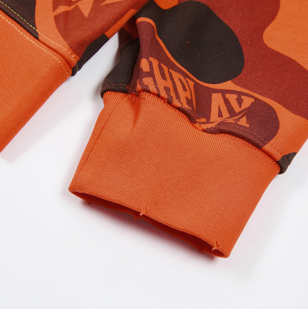 Rough Play Split Camo Oversized Zip Hoodie — Yellow / Orange