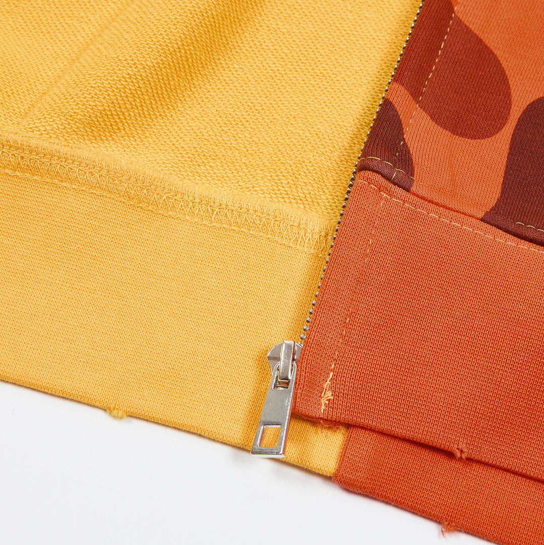 Rough Play Split Camo Oversized Zip Hoodie — Yellow / Orange