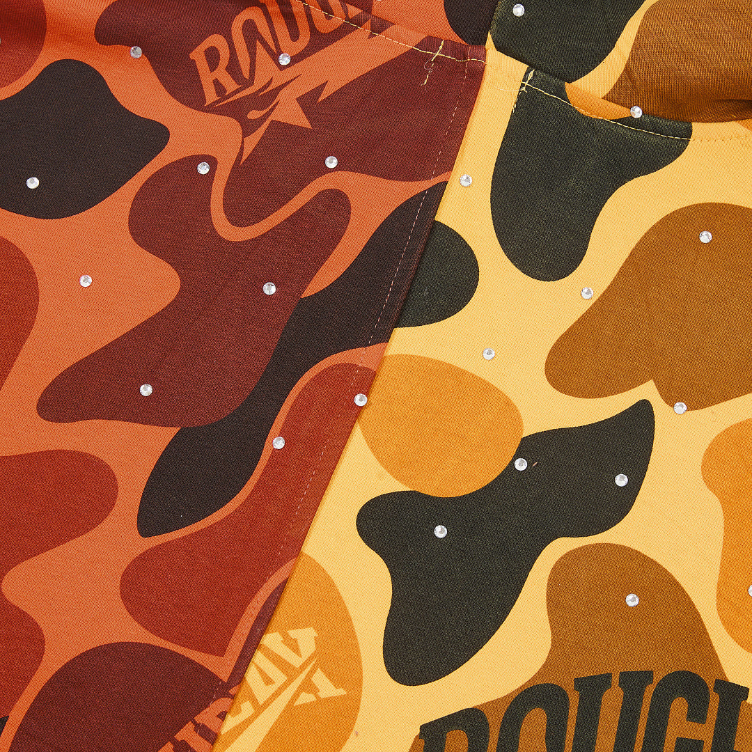 Rough Play Split Camo Oversized Zip Hoodie — Yellow / Orange