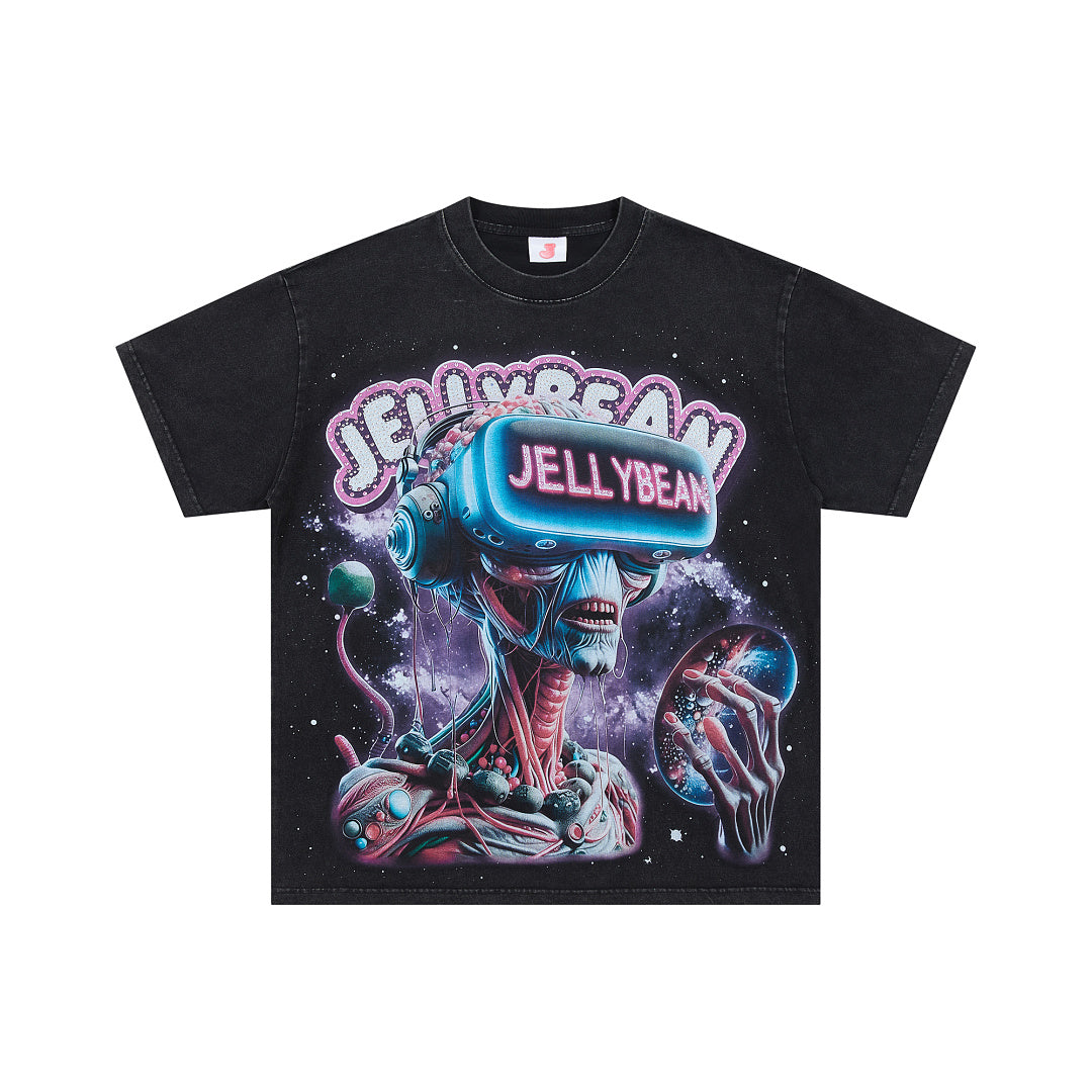 Jellybean Alien VR Oversized Graphic Tee — Washed Black