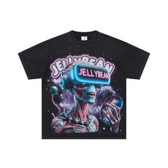 Jellybean Alien VR Oversized Graphic Tee — Washed Black
