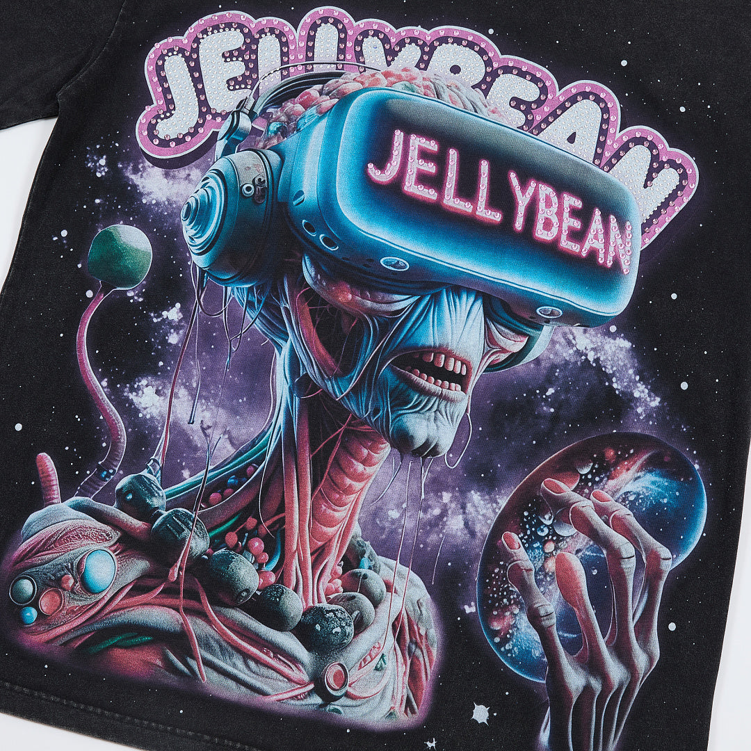 Jellybean Alien VR Oversized Graphic Tee — Washed Black