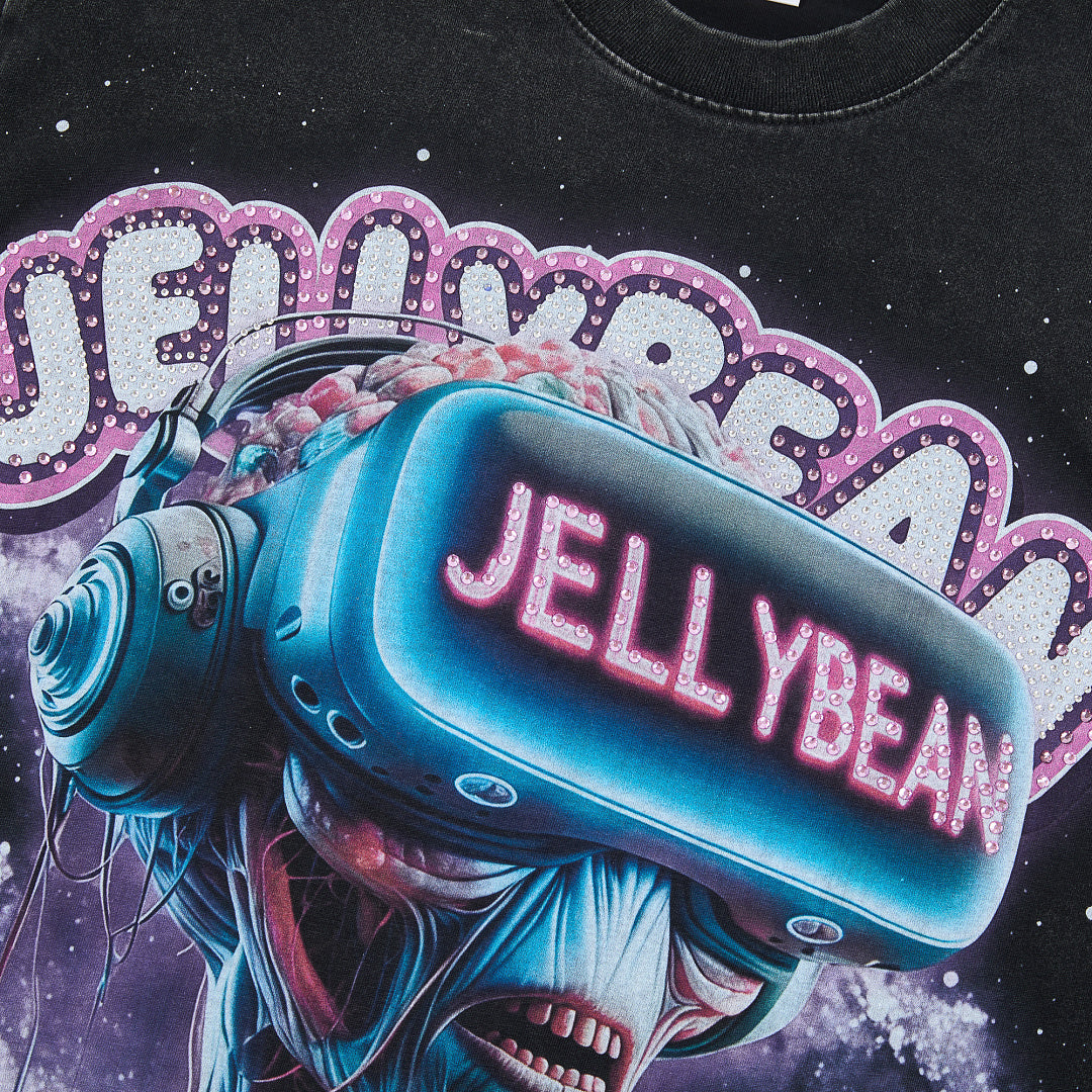 Jellybean Alien VR Oversized Graphic Tee — Washed Black