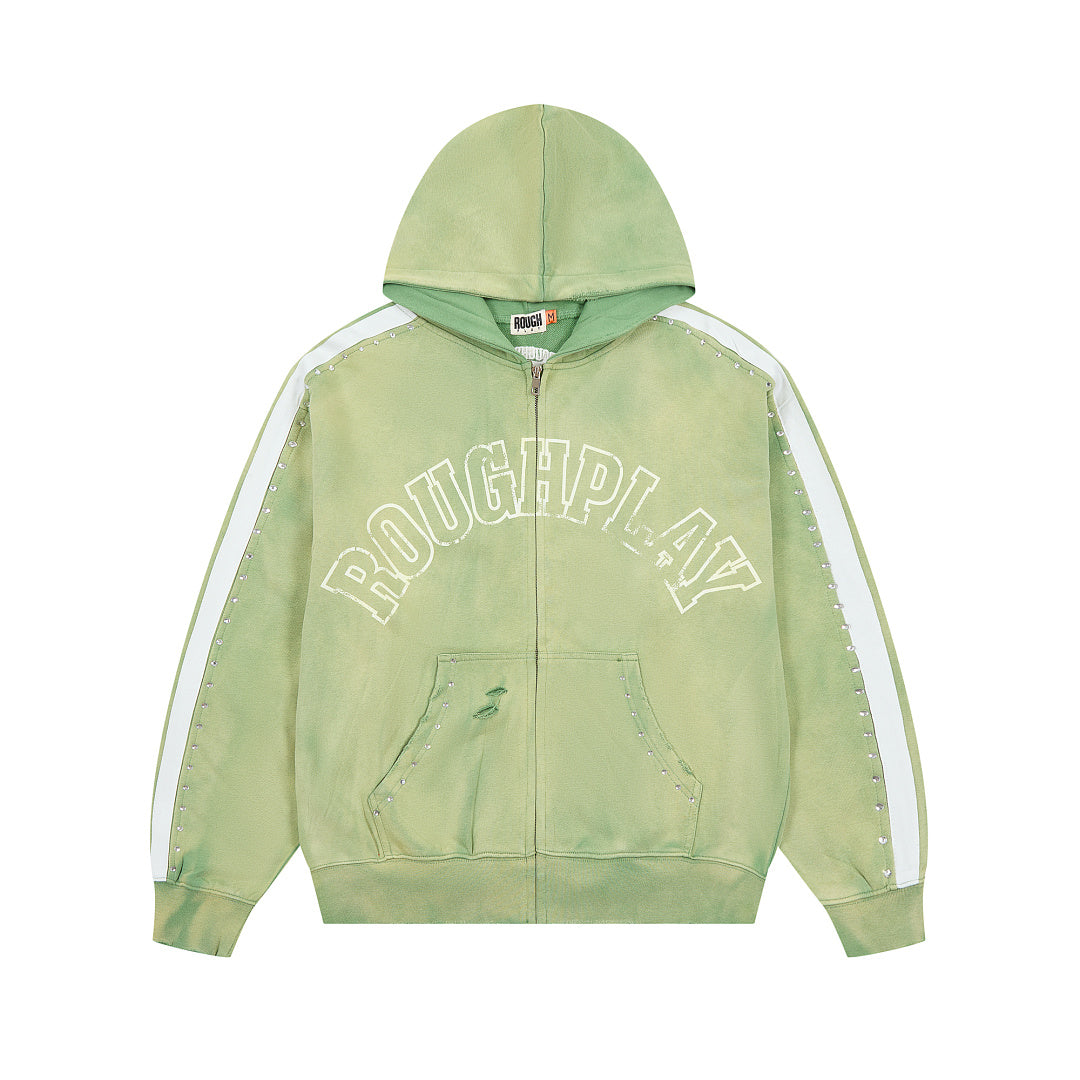 Rough Play Varsity Stripe Oversized Zip Hoodie