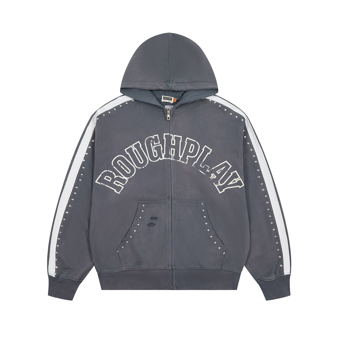 Rough Play Varsity Stripe Oversized Zip Hoodie