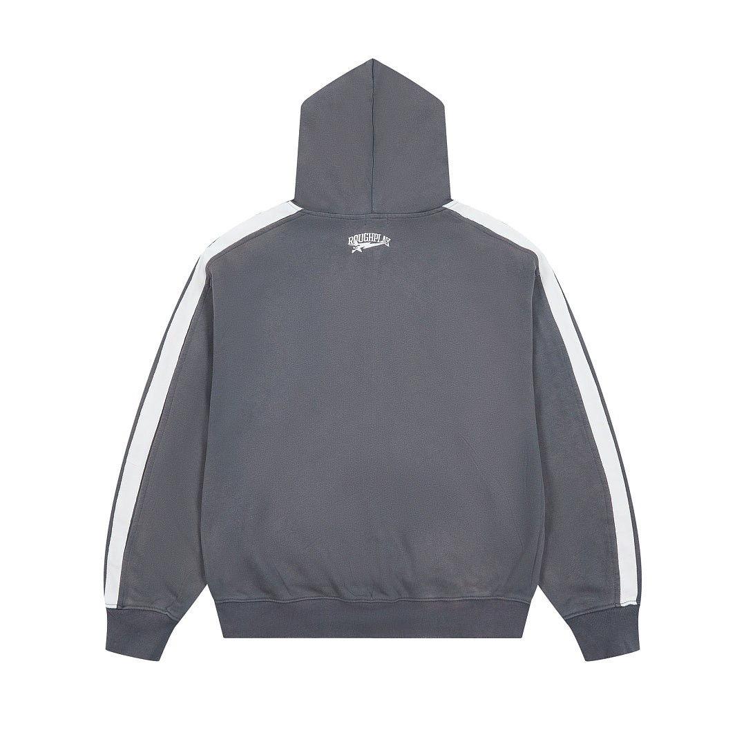 Rough Play Varsity Stripe Oversized Zip Hoodie