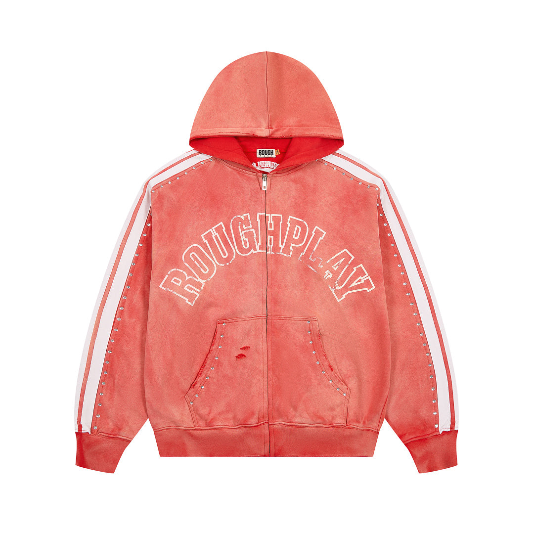 Rough Play Varsity Stripe Oversized Zip Hoodie
