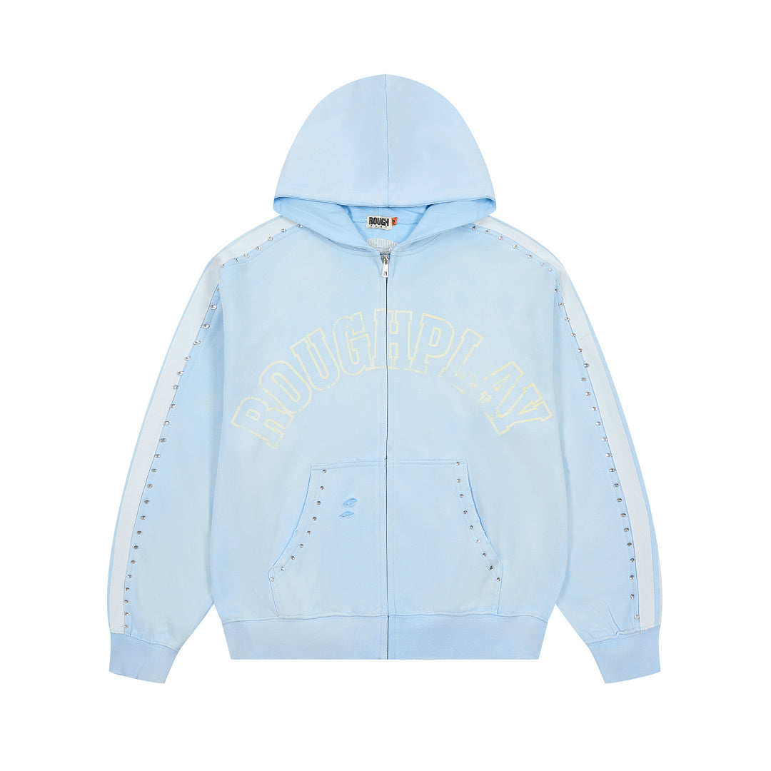 Rough Play Varsity Stripe Oversized Zip Hoodie